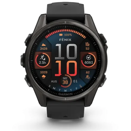 Garmin Fenix 8 43 mm Amoled Safirglas Gr DLC-titan med svart/stengrtt silikonarmband 010-02903-21