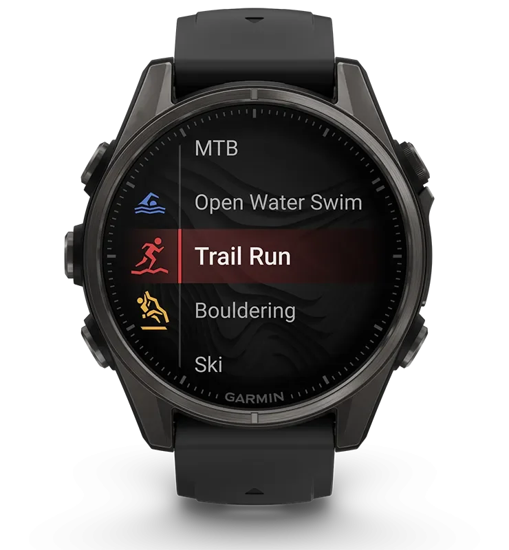 Garmin Fenix 8 43 mm Amoled Safirglas Gr DLC-titan med svart/stengrtt silikonarmband 010-02903-21