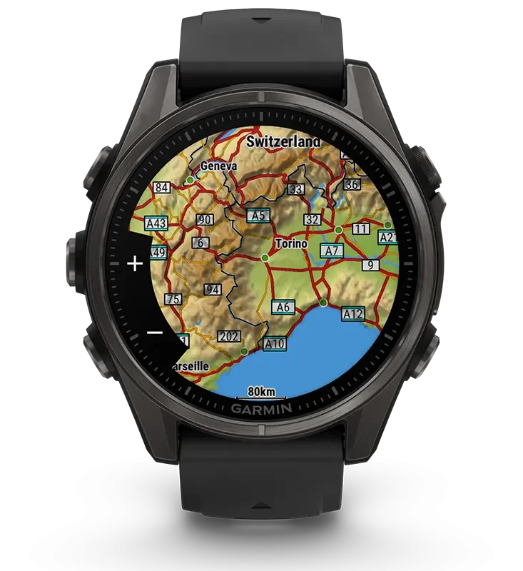 Garmin Fenix 8 43 mm Amoled Safirglas Gr DLC-titan med svart/stengrtt silikonarmband 010-02903-21