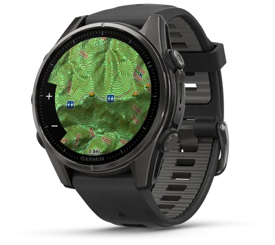 Garmin Fenix 8 43 mm Amoled Safirglas Gr DLC-titan med svart/stengrtt silikonarmband 010-02903-21