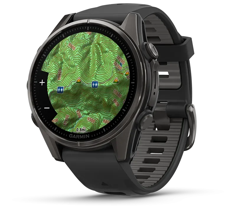 Garmin Fenix 8 43 mm Amoled Safirglas Gr DLC-titan med svart/stengrtt silikonarmband 010-02903-21