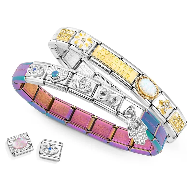 Nomination Composable Classic Lnk med 13 Lnkar, 2-Tone Stone, Bl-Grn