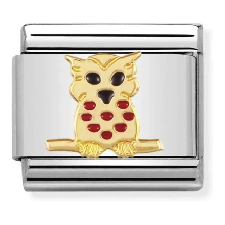 Nomination Composable Classic L&auml;nk Uggla i bondad guld och emalj