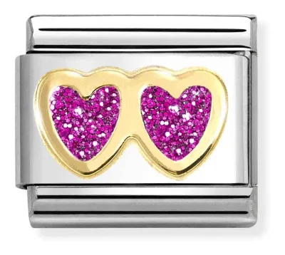 Nomination Composable Classic Länk, Double Heart, Fucsia Glitter