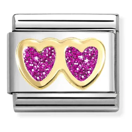 Nomination Composable Classic L&auml;nk, Double Heart, Fucsia Glitter