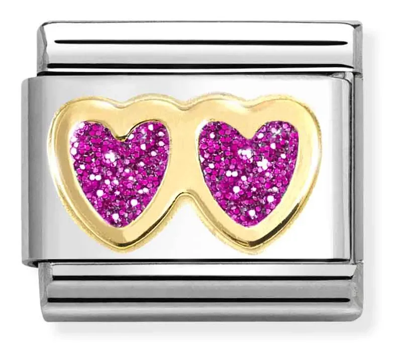 Nomination Composable Classic Länk, Double Heart, Fucsia Glitter
