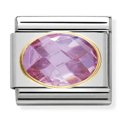 Nomination L&auml;nk med rosa och facetterade stenar