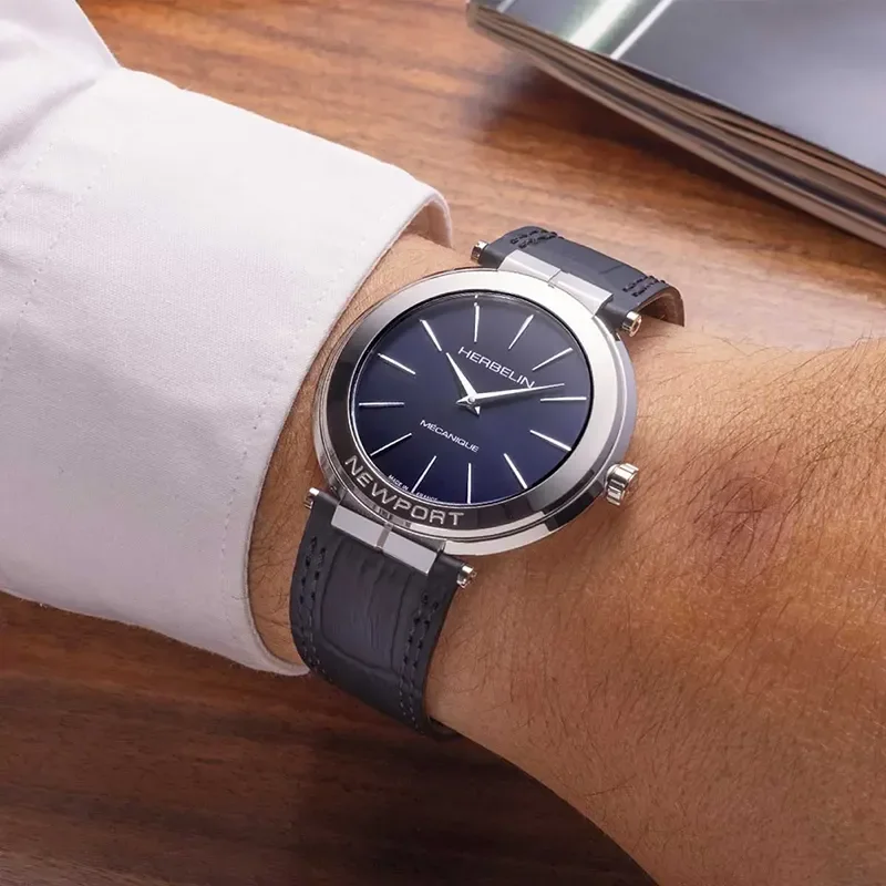 MICHEL HERBELIN NWPT SLIM MECA ACIER/CUIR