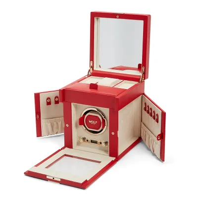 WOLF1834 Palermo Watch Winder med Smyckesförvaring Rödfärgad