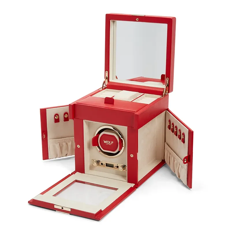 WOLF1834 Palermo Watch Winder med Smyckesförvaring Rödfärgad