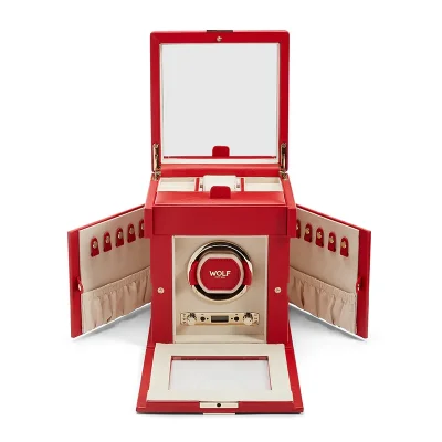 WOLF1834 Palermo Watch Winder med Smyckesförvaring Rödfärgad