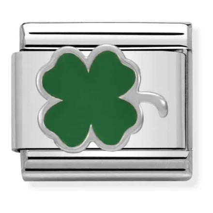 Nomination Composable Classic L&auml;nk green Clover i Silver och Emalj