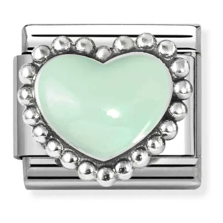 NOMINATION Silver Pastel green heart raised 330204_35