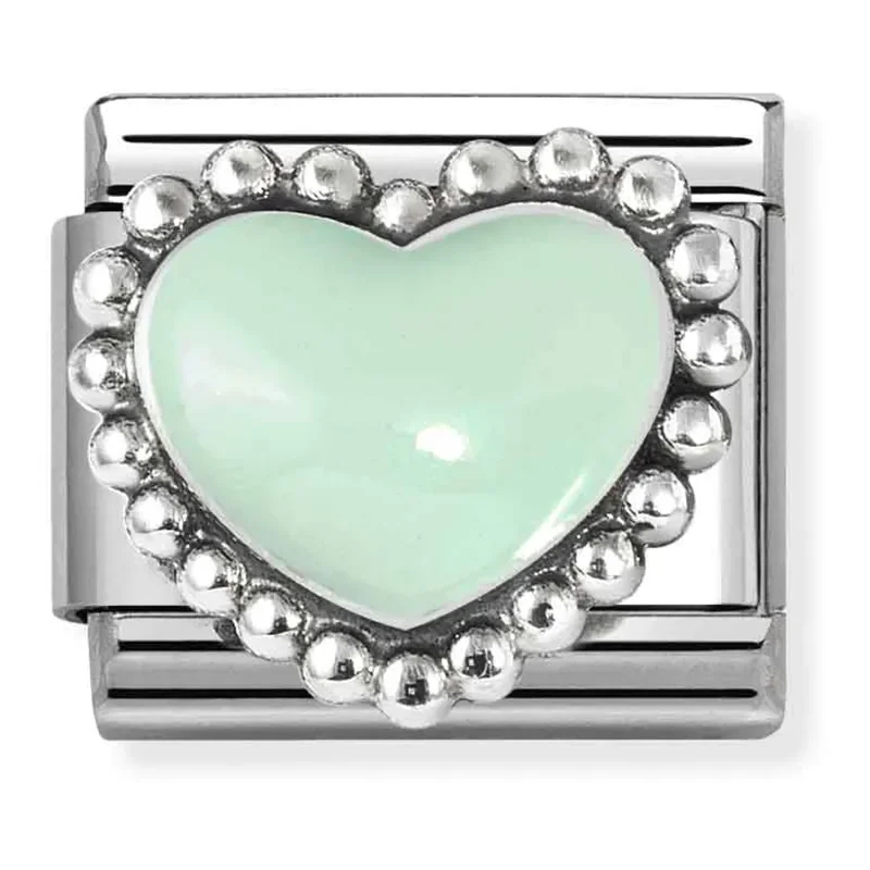 NOMINATION Silver Pastel green heart raised 330204_35