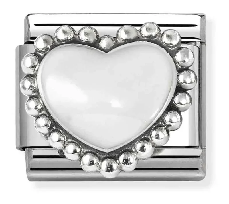 Nomination Composable Classic Länk, White Heart, beaded setting