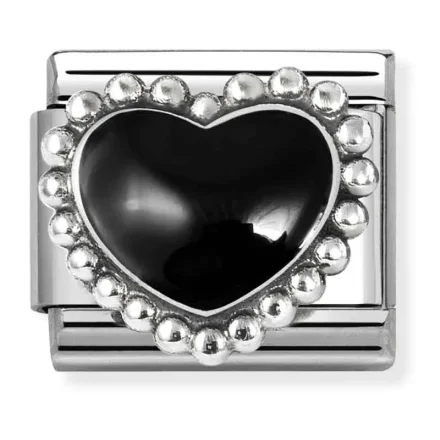 Nomination Composable Classic L&auml;nk, Black Heart, beaded setting