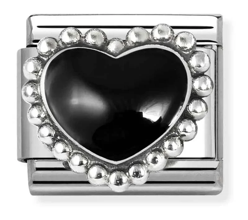 Nomination Composable Classic Länk, Black Heart, beaded setting