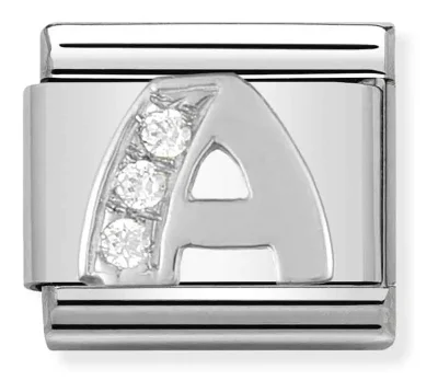 Nomination Composable Classic Länkbokstav A i Silver och Stenar