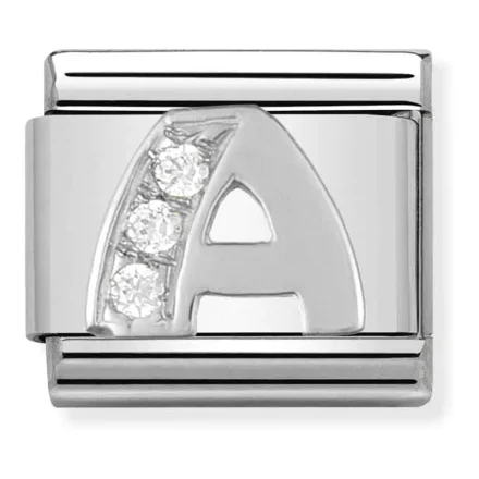 Nomination Composable Classic L&auml;nkbokstav A i Silver och Stenar