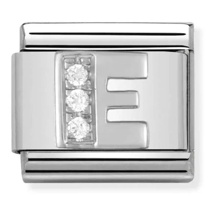 Nomination Composable Classic Länkbrev E i Silver och Stenar