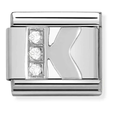 Nomination Composable Classic L&auml;nk Bokstav K i Silver och Stenar
