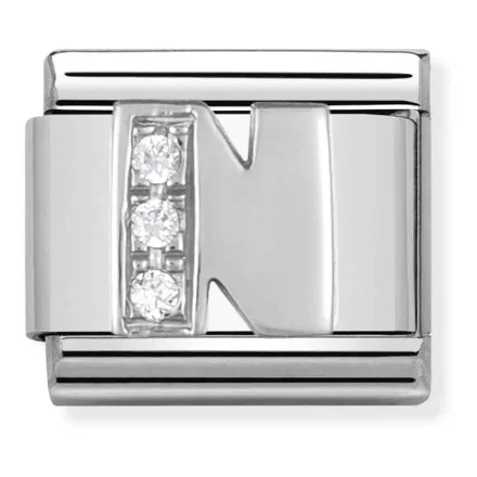 Nomination L&auml;nk med bokstaven N i silver och stenar