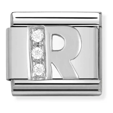 Nomination Composable Classic L&auml;nk Bokstav R i Silver och Stenar