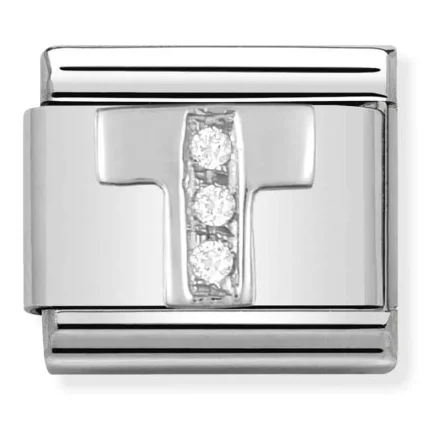 Nomination Composable Classic L&auml;nk Bokstav T i Silver och Stenar