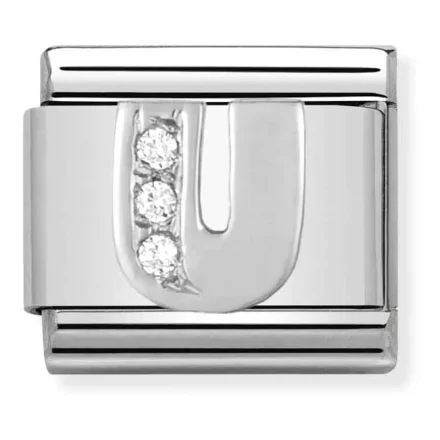 Nomination Composable Classic L&auml;nk Bokstav U i Silver och Stenar