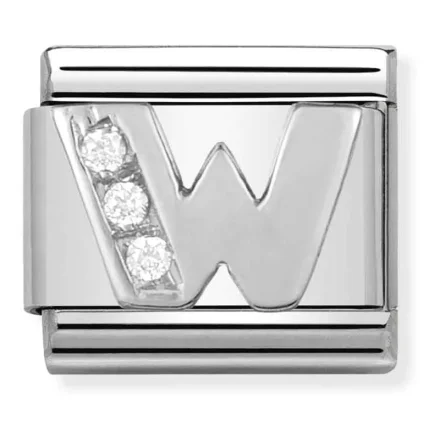 Nomination Composable Classic Länk Bokstav W i Silver och Stenar