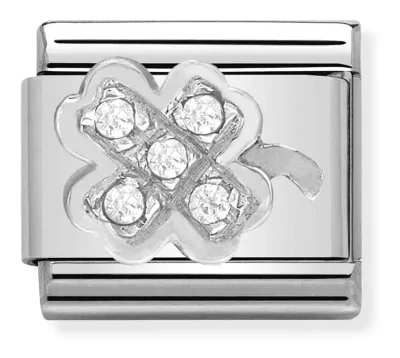 Nomination Composable Classic Länk Klöver i Silver och Stenar