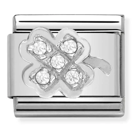 Nomination Composable Classic L&auml;nk Kl&ouml;ver i Silver och Stenar