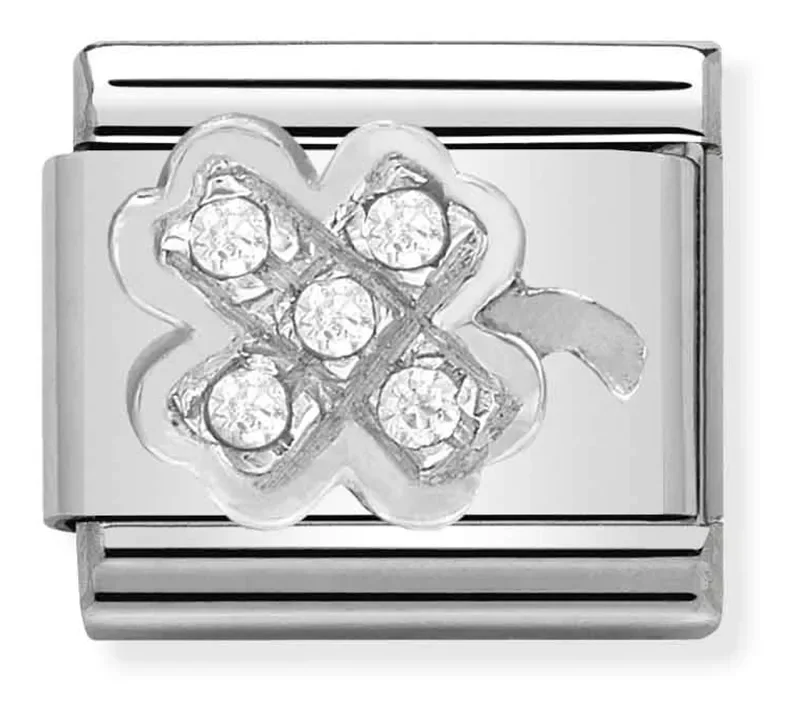 Nomination Composable Classic Länk Klöver i Silver och Stenar