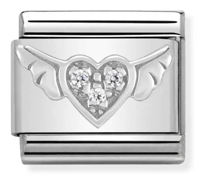 Nomination Composable Classic Länk Flygande Hjärta i Silver och Stenar