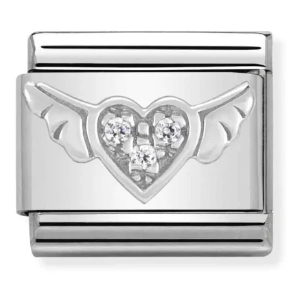 Nomination Composable Classic L&auml;nk Flygande Hj&auml;rta i Silver och Stenar