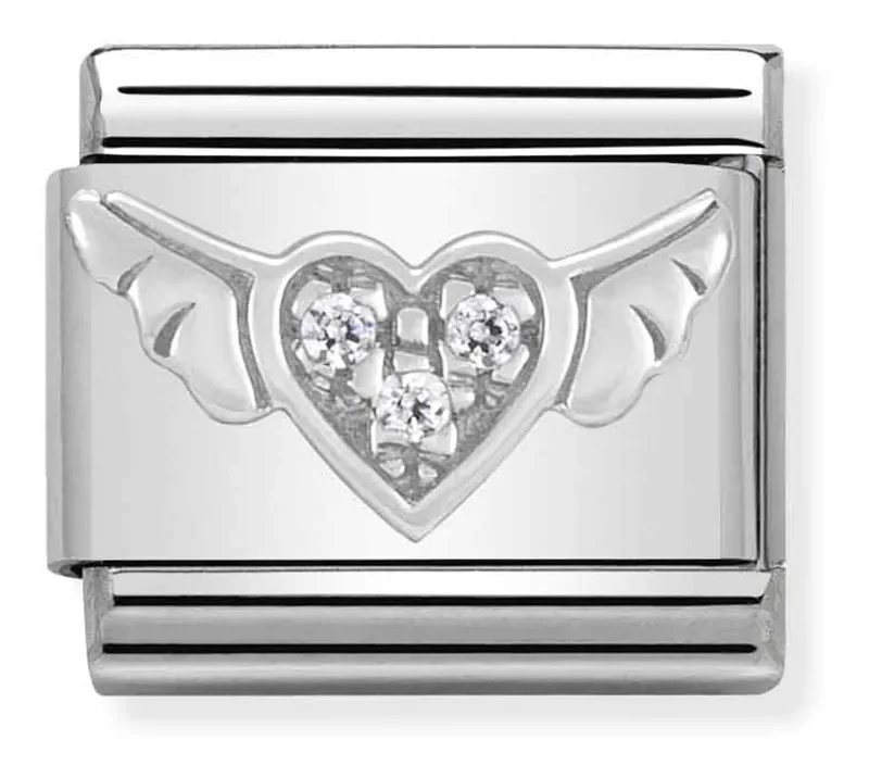 Nomination Composable Classic Länk Flygande Hjärta i Silver och Stenar
