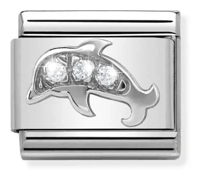 Nomination Composable Classic Länk Delfin i Silver och vita Stenar