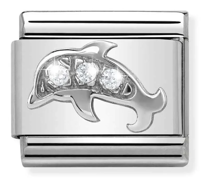 Nomination Composable Classic Länk Delfin i Silver och vita Stenar
