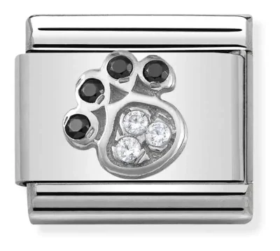 Nomination Länk med Paw Print i Silver och Stenar