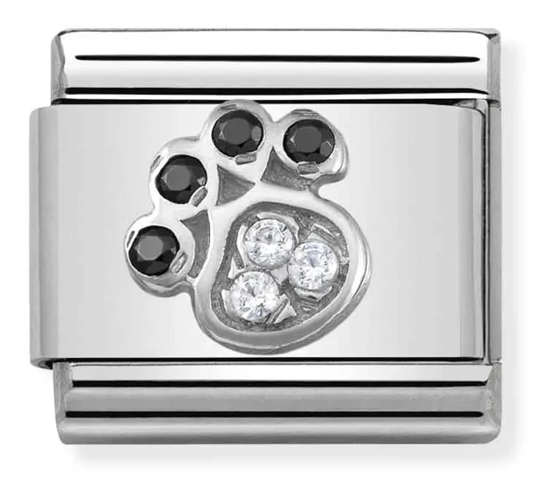 Nomination Länk med Paw Print i Silver och Stenar