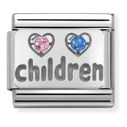 Nomination Composable Classic L&auml;nk Barn rosa i Silver och Stenar