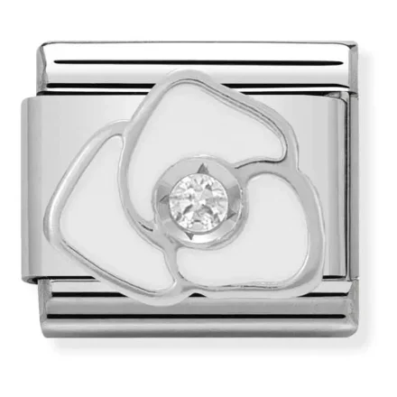 Nomination Composable Classic Länk Vit Ros i Emalj och Sten