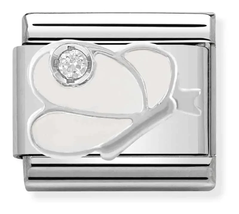 Nomination Composable Classic Länk vit fjäril i emalj och sten