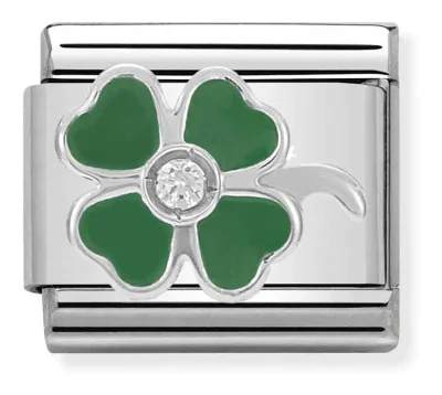 Nomination Composable Classic Länk grön Klöver i emalj och sten