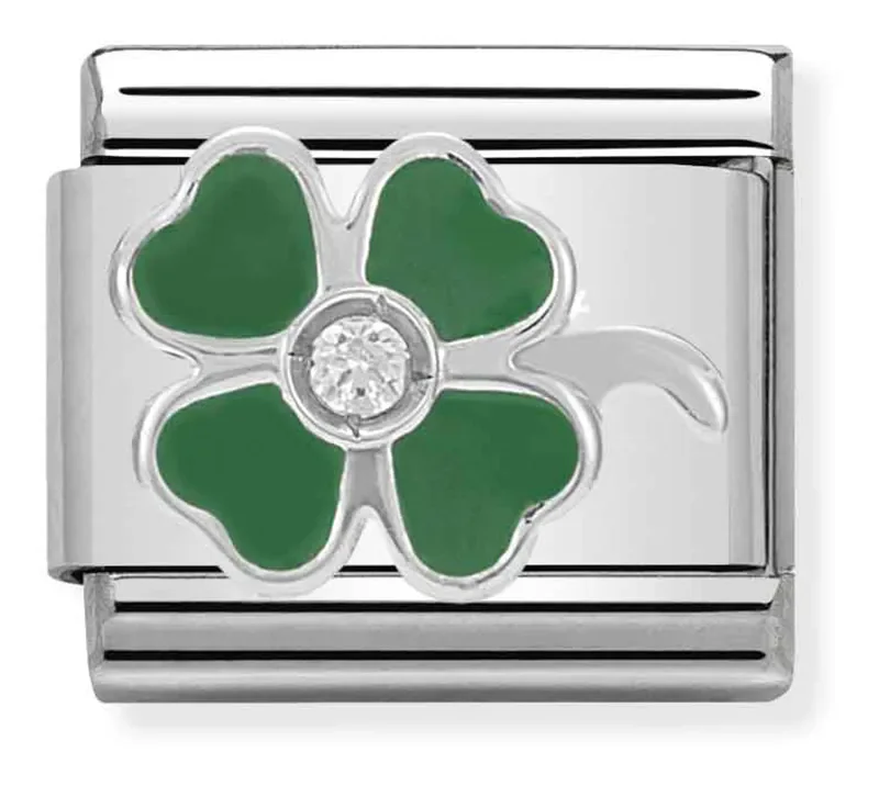 Nomination Composable Classic Länk grön Klöver i emalj och sten