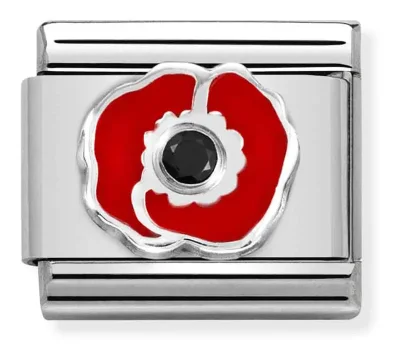 Nomination Composable Länk, Red Poppy with Black CZ