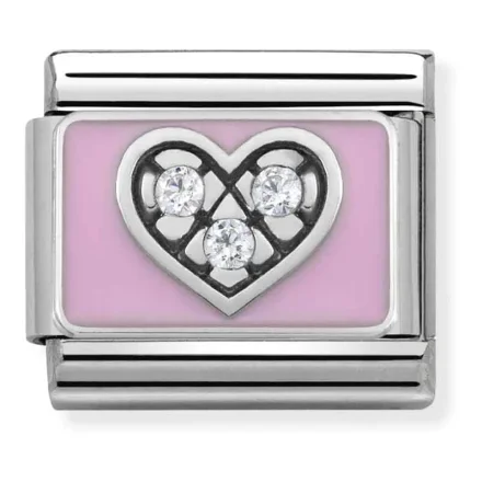 Nomination Composable Classic L&auml;nk pink Heart in Silver, Enamel and Stones