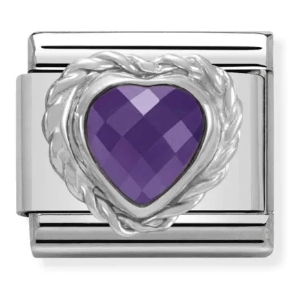 Nomination Composable Classic L&auml;nk med hj&auml;rtformad facetterad lila sten och silver
