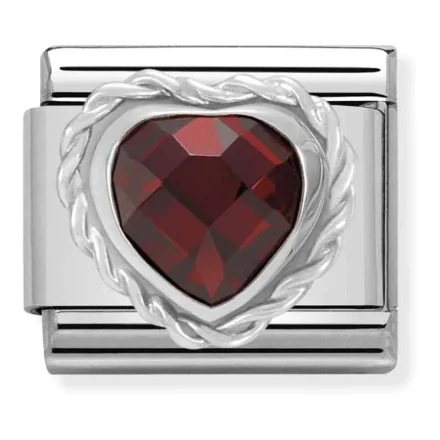 Nomination Composable Classic L&auml;nk med hj&auml;rtformad facetterad r&ouml;d sten och silver