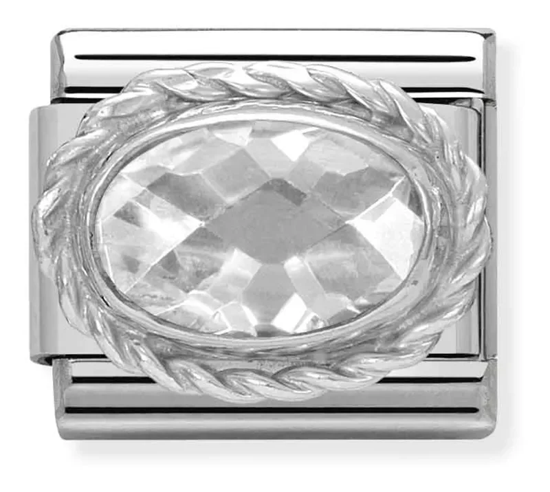 Nomination Composable Classic Länk, White oval stone, silver